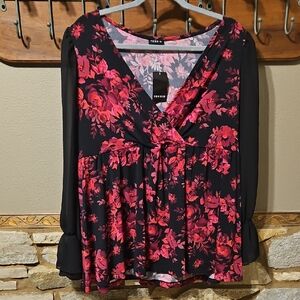 NWT Torrid Black and Pink Floral Blouse Size 1X